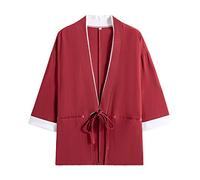 PRIJOUHE Kimono cardigan pour homme - Style japonais - Grande taille - Style décontracté - Coton et lin - Sept manches - Léger - rouge - XX-Large