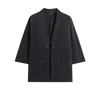PRIJOUHE Kimono cardigan pour homme - Style japonais - Grande taille - Style décontracté - Coton et lin - Sept manches - Léger - noir - XX-Large