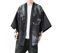 PRIJOUHE Kimono léger à manches sept pour homme - Cardigan ouvert sur le devant - Style japonais, 91-Noir3, Medium