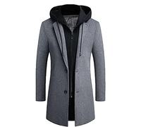 PRIJOUHE Manteau en laine à capuche pour homme - Trench long - En coton - Style décontracté, Bleu marine, L