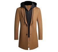 PRIJOUHE Manteau en laine à capuche pour homme - Trench long - En coton - Style décontracté, Camel-09, XL