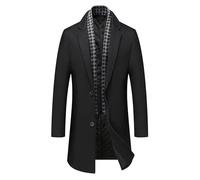 PRIJOUHE Manteau en laine à capuche pour homme - Trench long - En coton - Style décontracté, Noir, L