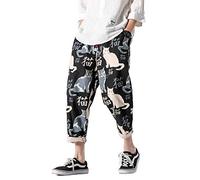 PRIJOUHE - Pantacourt décontracté pour homme - Taille élastique - Coupe large - Coupe ample - Pantalon ample - Respirant - - Taille M