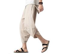PRIJOUHE Pantacourt sarouel pour homme, coupe large, pantalon d'été en lin, B-kaki., Taille 3XL