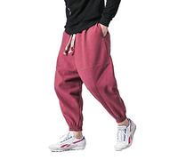 PRIJOUHE Pantalon de jogging pour homme, pantalon de survêtement, entrejambe bas, pantalon slim fit sarouel, pantalon hip-hop, 48-rouge, Taille L