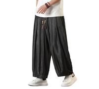 PRIJOUHE Pantalon sarouel décontracté pour homme, coupe ample, taille élastique, pantalon de yoga léger pour la plage, noir, Taille M