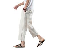 PRIJOUHE Sarouel décontracté léger et ample pour homme - Pantalon de plage en lin avec taille élastique, Beige 69, Taille M