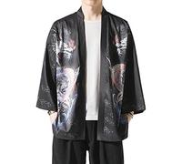Prijouhe Veste de kimono japonaise à manches longues pour homme Décontractée Décontractée Avant Ouvert Manteau Léger Yukata Outwear - - Taille S