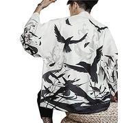 PRIJOUHE Veste Kimono Cardigan pour Homme Style Japonais Grue Volante Sept Manches Ouvert sur le Devant, X-Large