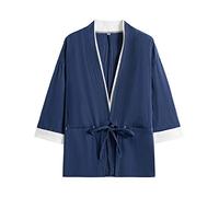 PRIJOUHE Veste kimono japonaise Yukata Noragi pour homme, décontracté, tendance, sept manches, léger, ouvert sur le devant, 20-Bleu marine, Large