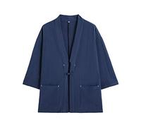 PRIJOUHE Veste kimono japonaise Yukata Noragi pour homme, décontracté, tendance, sept manches, léger, ouvert sur le devant, 21-Bleu marine, XX-Large
