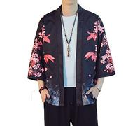 PRIJOUHE Veste kimono légère pour homme à 7 manches ouvertes sur le devant - Style japonais - - Medium