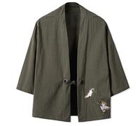 Prijoyhe Yukata Cardigan kimono japonais tendance pour homme, grande taille, décontracté, en coton et lin, manches longues, léger - Vert - Taille XL