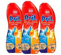 Pril Excellence Duo Gel Lave-vaisselle Nettoyant Brillant Extra-Puissance Anti-Odeur Nettoyage en profondeur contre la saleté brûlée 0 % Résidus à basse température et cycles courts - 3 flacons de 600