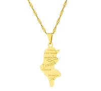 PRILZOTHUM Colliers Pendentifs Carte De La Tunisie, Colliers Ethniques À Breloques, Bijoux Hip-Hop Pour Femmes Et Hommes, Collier Fantaisie Pour Couple, Jaune, 50 Cm
