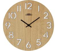 Prim Authentic Veneer Horloge Murale en Bois 38 cm Fabriquée en UE Horloge Murale Moderne en Bois foncé Chiffres sculptés Mouvement à Quartz précis pour Cuisine, Bureau ou Salon