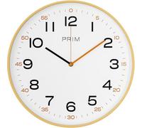 PRIM Sandy Horloge murale radio-pilotée en plastique blanc/marron clair - Belle décoration pour n'importe quelle pièce - Diamètre : 350 mm - Idéale comme horloge de cuisine, décoration murale, salon