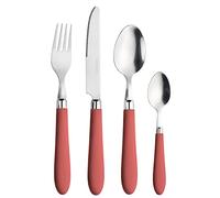 Prima Collection Lot de 24 couverts série Daisy, en acier inoxydable sans nickel, avec poignée de couleur rouge, avec boîte cadeau