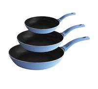 Prima Collection Portofino - Lot de 3 poêles en aluminium avec revêtement antiadhésif à 5 couches et poignée anti-brûlure, Ø 20, 24 et 28 cm, bleu mer, conviennent à tous les feux sauf l’induction