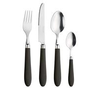 Prima Collection - Série Daisy - Ensemble de 24 couverts en acier inoxydable, sans nickel, avec poignée de couleur : noir, avec boîte cadeau
