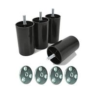 Prima-Online Lot de 4 pieds de meubles en plastique - Noir - Avec vis sans tête M8 x 25 mm - Avec plaque de montage ou écrous à enfoncer - 90 mm avec plaque de montage