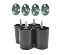 Prima-Online Lot de 4 pieds de meubles en plastique - Noir - Avec vis sans tête M8 x 25 mm - Avec plaque de montage ou écrous à enfoncer - 80 mm avec plaque de montage