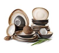 Prima Service de table 24 pièces de qualité supérieure fabriqué en UE (24 pièces) pour 6 personnes, en céramique, forme organique, chaque pièce est unique, fabriquée à la main