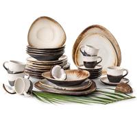 Prima Service de table 30 pièces en céramique, fait à la main, de qualité supérieure en UE, pour 6 personnes, passe au lave-vaisselle, au micro-ondes, forme organique