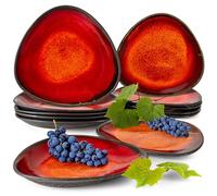 Prima Service de table pour pâtes, lot de 12 assiettes à pâtes, en céramique, fait main, fabriqué en UE, pour 6 personnes, chaque pièce est unique, en céramique de qualité, fait main, rouge