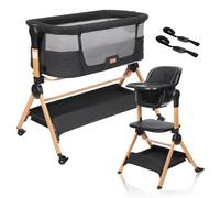 Primabobo Vera 3-en-1 Lit Cododo, Berceau avec Matelas, Chaise Haute - réglable en Hauteur, avec roulettes, Multifonction et sûr (Noir Graphite)