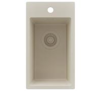 PRIMAGRAN Evier Cuisine en Granit au Meuble 30cm + Kit de Vidage, 28x50cm | Set: Kit de Vidage (Siphon, bonde d’évacuation, trop-plein) + Lavabo 1 Bac - Riga, Tout Beige