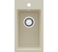 PRIMAGRAN Evier Cuisine en Granit au Meuble 30cm + Kit de Vidage, 28x50cm | Set: Kit de Vidage (Siphon, bonde d’évacuation, trop-plein) + Lavabo 1 Bac - Riga, Beige