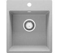 PRIMAGRAN Evier Cuisine en Granit au Meuble 40cm + Kit de Vidage, 38x44cm | Set: Kit de Vidage (Siphon, bonde d’évacuation, trop-plein) + Lavabo 1 Bac - Riga, Gris