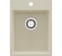PRIMAGRAN Evier Cuisine en Granit au Meuble 40cm + Kit de Vidage, 38x50cm | Set: Kit de Vidage (Siphon, bonde d’évacuation, trop-plein) + Lavabo 1 Bac - Riga, Beige