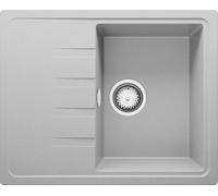 PRIMAGRAN Evier Cuisine en Granit au Meuble 40cm + Kit de Vidage, 62x50cm | Set: Kit de Vidage (Siphon, bonde d’évacuation, trop-plein) + Lavabo 1 Bac - Milan, Gris
