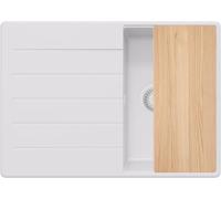 PRIMAGRAN Evier Cuisine en Granit au Meuble 40cm + Kit de Vidage, 70x50cm | Set: Kit de Vidage (Siphon, bonde d’évacuation, trop-plein) + Planche à Découper + Lavabo 1 Bac - Copenhague Top, Tout Blanc
