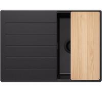PRIMAGRAN Evier Cuisine en Granit au Meuble 40cm + Kit de Vidage, 70x50cm | Set: Kit de Vidage (Siphon, bonde d’évacuation, trop-plein) + Planche à Découper + Lavabo 1 Bac - Copenhague Top, Tout Noir