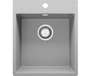 PRIMAGRAN Evier Cuisine en Granit au Meuble 45cm + Kit de Vidage, 43x50cm | Set: Kit de Vidage (Siphon, bonde d’évacuation, trop-plein) + Lavabo 1 Bac - Riga, Gris