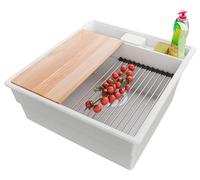 PRIMAGRAN Evier Cuisine en Granit au Meuble 50cm + Kit de Vidage, 48x53cm | Set: Kit de Vidage (Siphon, bonde d’évacuation, trop-plein) + Lavabo 1 Bac - New York, Blanc