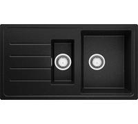 PRIMAGRAN Evier Cuisine en Granit au Meuble 60cm + Kit de Vidage, 90x50cm | Set: Kit de Vidage (Siphon, bonde d’évacuation, trop-plein) + Lavabo 1,5 bacs - Copenhague Duo, Noir Métallisé