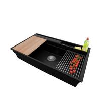 PRIMAGRAN Evier Cuisine en Granit au Meuble 90cm + Kit de Vidage, 88x53cm