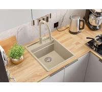 PRIMAGRAN Evier Cuisine en Granit Beige 43x53cm, Lavabo 1 bac, Évier à Encastrer al mueble 45cm - Oslo Pocket