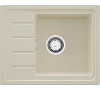 PRIMAGRAN Evier Cuisine en Granit Beige 55x44cm, Lavabo 1 bac + Kit de Vidage, Évier à Encastrer al mueble 45cm - Copenhague Easy