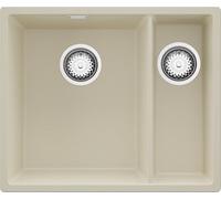 PRIMAGRAN Evier Cuisine en Granit Beige 56x47cm, Lavabo 1,5 bacs + Kit de Vidage, Évier à Encastrer al mueble 60cm - London Slim Duo S006