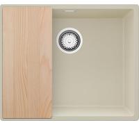 PRIMAGRAN Evier Cuisine en Granit Beige 56x47cm, Lavabo 1 bac + Kit de Vidage + Planche à Découper, Évier à Encastrer al mueble 60cm - London Slim S358