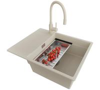 PRIMAGRAN Evier Cuisine en Granit Beige 62x50cm, Lavabo 1 bac + Kit de Vidage, Évier à Encastrer al mueble 50cm - San Francisco