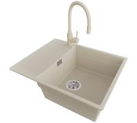 PRIMAGRAN Evier Cuisine en Granit Beige 62x50cm, Lavabo 1 bac + Kit de Vidage, Évier à Encastrer al mueble 50cm - San Francisco