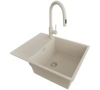 PRIMAGRAN Evier Cuisine en Granit Beige 62x50cm, Lavabo 1 bac + Kit de Vidage, Évier à Encastrer al mueble 50cm - San Francisco