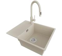 PRIMAGRAN Evier Cuisine en Granit Beige 62x50cm, Lavabo 1 bac + Kit de Vidage, Évier à Encastrer al mueble 50cm - San Francisco