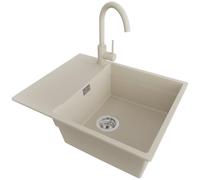 PRIMAGRAN Evier Cuisine en Granit Beige 62x50cm, Lavabo 1 bac + Kit de Vidage, Évier à Encastrer al mueble 50cm - San Francisco